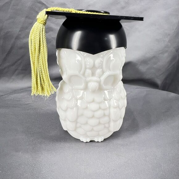 Vintage AVON Dr Hoot Empty Owl Decanter Milk Glass 4oz Black Hat - Picture 1 of 7